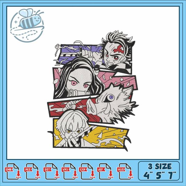 Anime Inspired Multi Character Embroidery Design