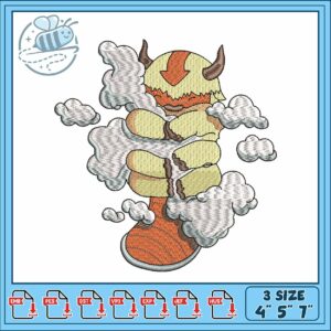 Appa with clouds embroidery , avatar appa​ ​embroidery