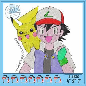 Ash ketchum and pikachu embroidery , ash ketchum​​​ ​embroidery