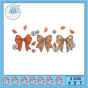 Autumn Bow Embroidery Design in Three Sizes