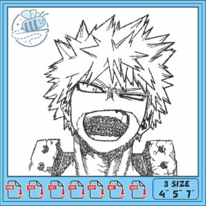 Bakugo face art embroidery , bakugo anime​ ​embroidery
