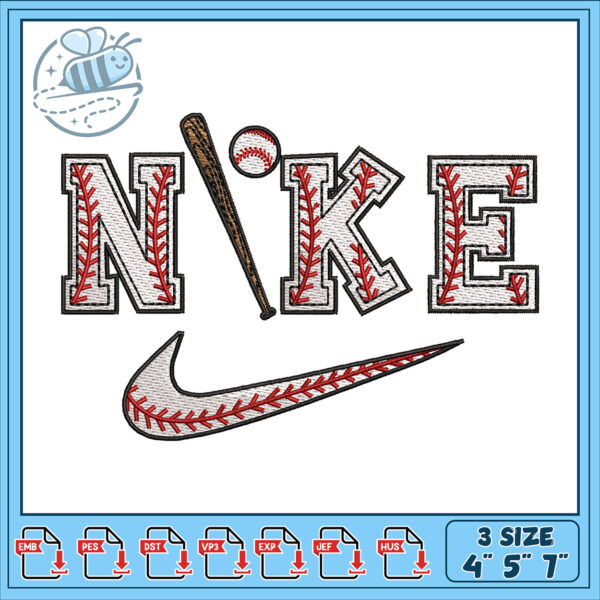 Baseball Inspired Nike Embroidery Design for All Machines