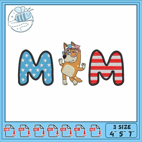 Bingo design art mom embroidery, bluey movie​​ embroidery