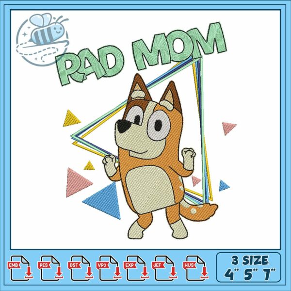 Bingo rad mom design embroidery, bluey characters names​​ embroidery