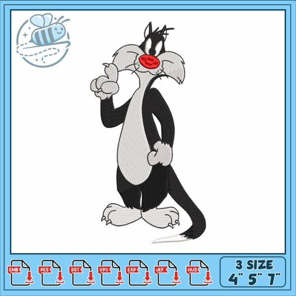 Black cat design embroidery, sylvester stallone​ embroidery
