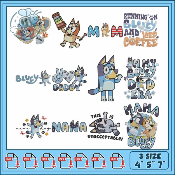 Bluey Embroidery Bundle Fun Designs for Kids