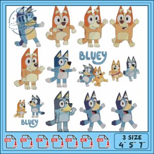 Bluey Embroidery Bundle in Three Sizes For Kids