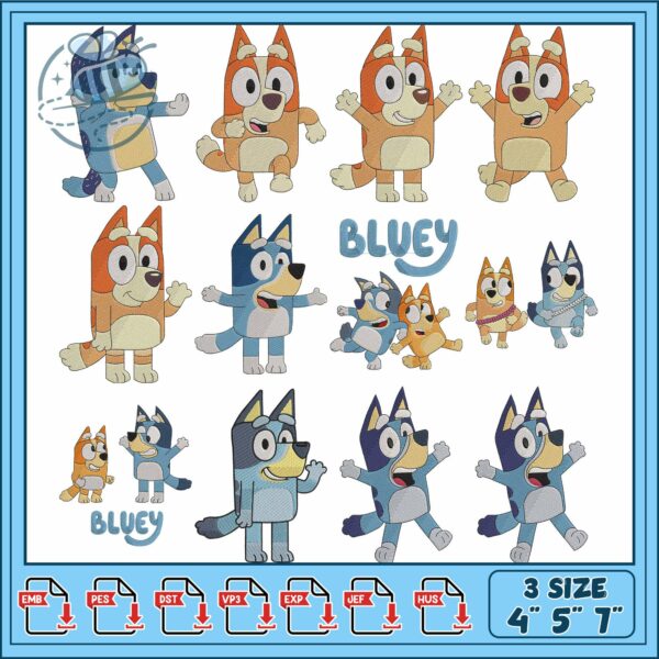 Bluey Embroidery Bundle in Three Sizes For Kids