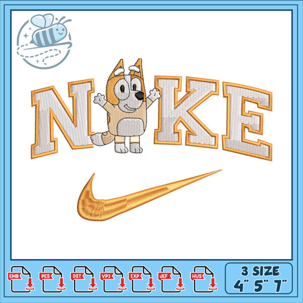 Bluey Nike Embroidery Design 3 Sizes