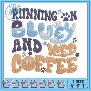 Bluey and iced coffee art embroidery, bluey coffee mug​​ embroidery