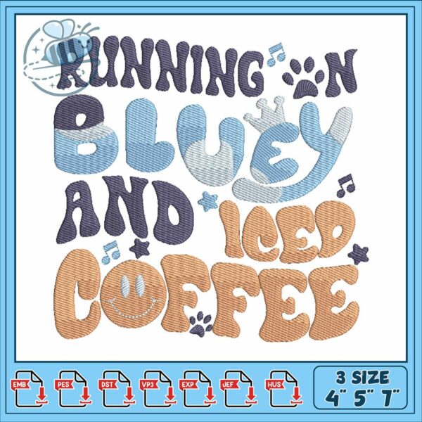 Bluey and iced coffee art embroidery, bluey coffee mug​​ embroidery