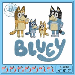 Bluey cartoon family embroidery, bluey movie​​ embroidery