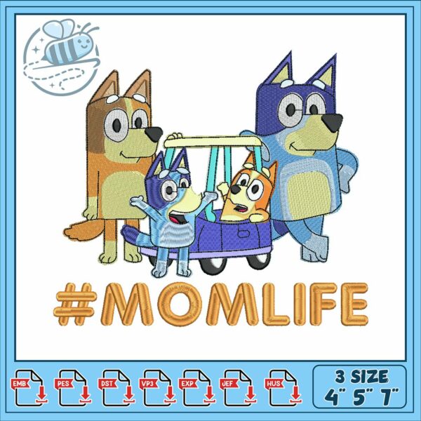 Bluey cartoon momlife embroidery, bluey plush​ embroidery