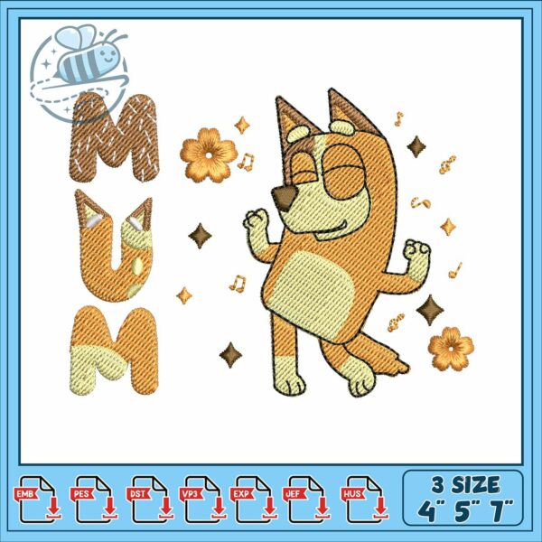 Bluey chilli mum embroidery, bluey character names​​ embroidery