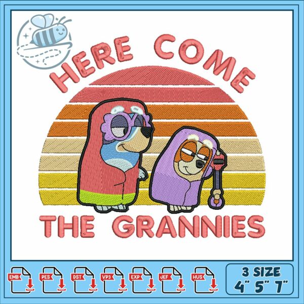 Bluey come grannies art embroidery, bluey muffin​ embroidery