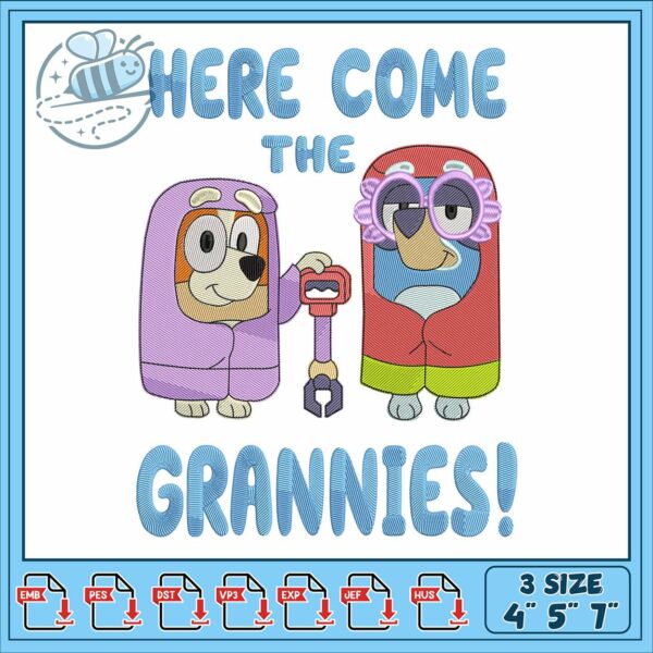 Bluey come grannies cartoon embroidery, bluey memes​ embroidery