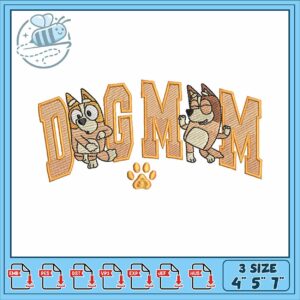 Bluey dog mom cartoon embroidery, bluey family​ embroidery