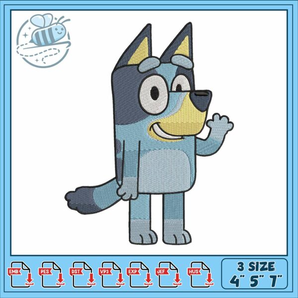 Bluey hello face cartoon embroidery, bluey font​ embroidery