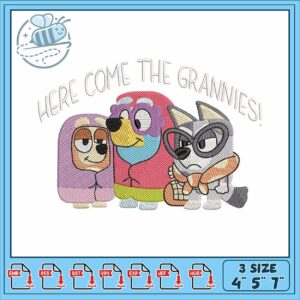 Bluey here come cartoon embroidery, bluey house listing​ embroidery