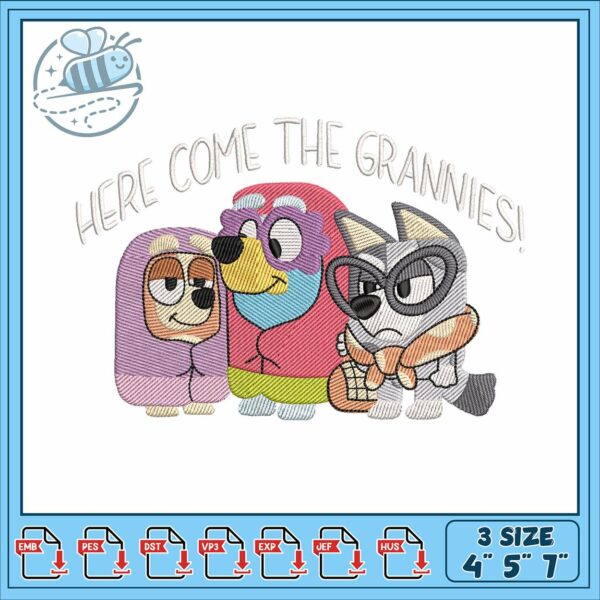 Bluey here come cartoon embroidery, bluey house listing​ embroidery