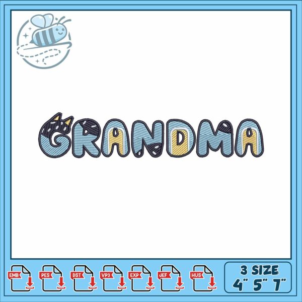 Bluey logo grandma embroidery, the sign bluey​​​ embroidery