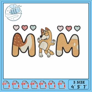 Bluey love mommy embroidery, bluey character​ embroidery