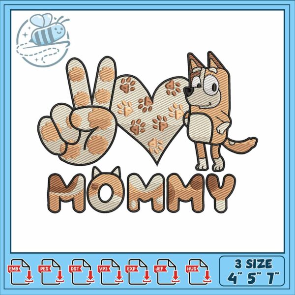 Bluey love mommy hello embroidery, bluey drawing​​ embroidery