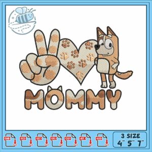 Bluey mom hello heart embroidery, bluey clipart​ embroidery