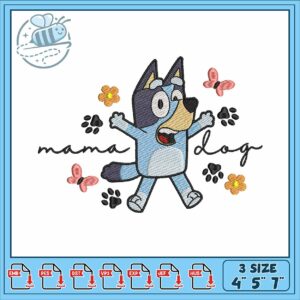 Bluey mommy dog embroidery, bluey characters names​​​ embroidery