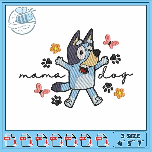 Bluey mommy dog embroidery, bluey characters names​​​ embroidery
