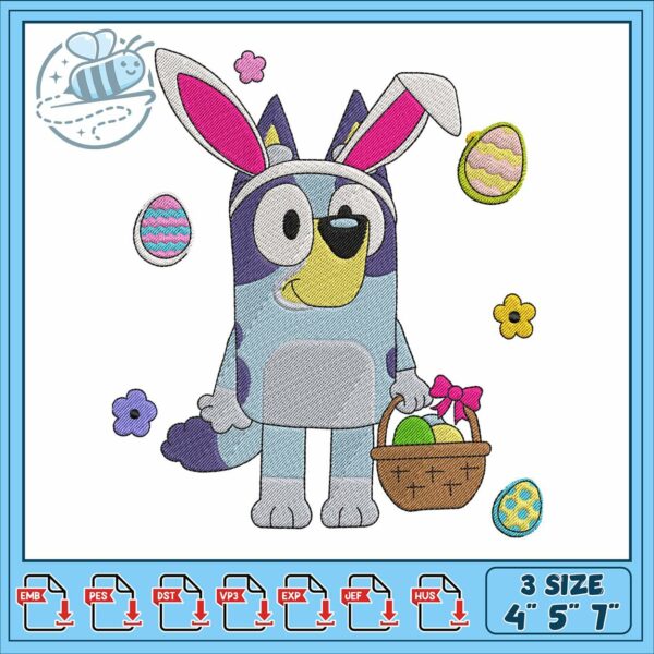 Bluey rabbit fruit embroidery, bluey long dog​​​ embroidery