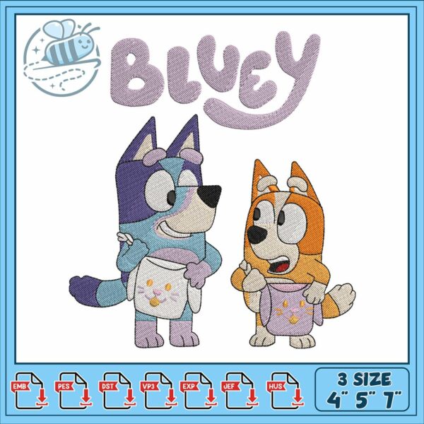 Bluey the tshirt design embroidery, bluey and bingo​​​​ embroidery