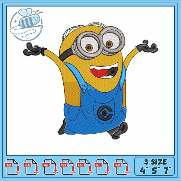 Bob the minion happy embroidery, minion costume​​​ embroidery