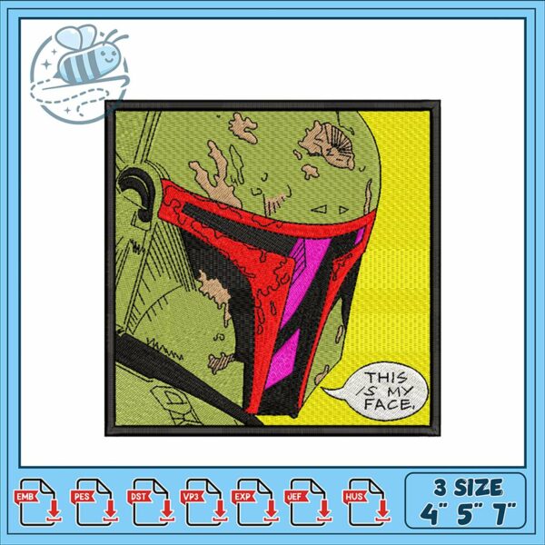 Boba Fett Comic Embroidery Design in Three Sizes