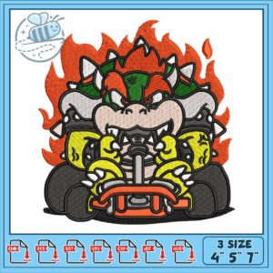 Bowser in mario embroidery, bowser mario movie embroidery