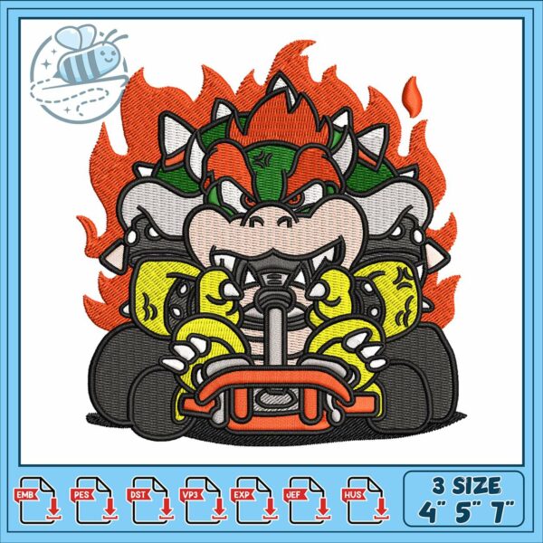 Bowser in mario embroidery, bowser mario movie embroidery