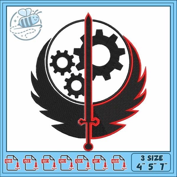 Brother hood logo art embroidery, brother hood of steel​​ ​embroidery