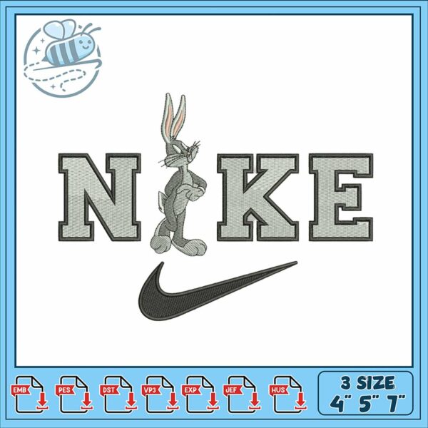 Bugs Bunny Nike Logo Embroidery Design File 3 Sizes