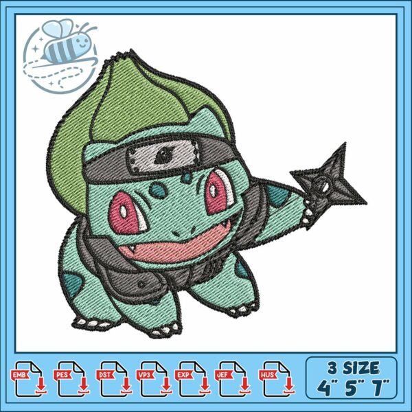 Bulbasaur ninja pokemon embroidery, is pokemon anime​ ​embroidery