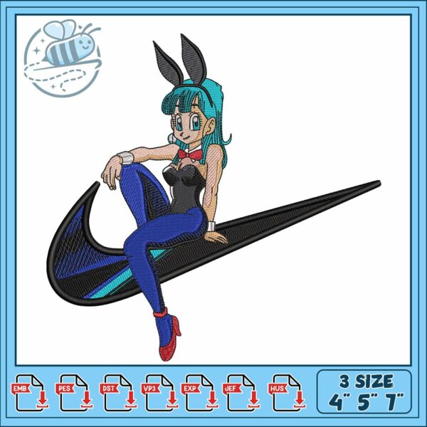 Bulma bunny nike embroidery, bulma dragon ball​embroidery