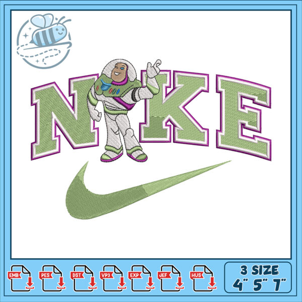 Buzz Lightyear Nike Embroidery Design in Three Sizes