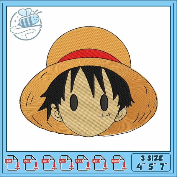 Cabecita de luffy embroidery, dragon d luffy​ embroidery