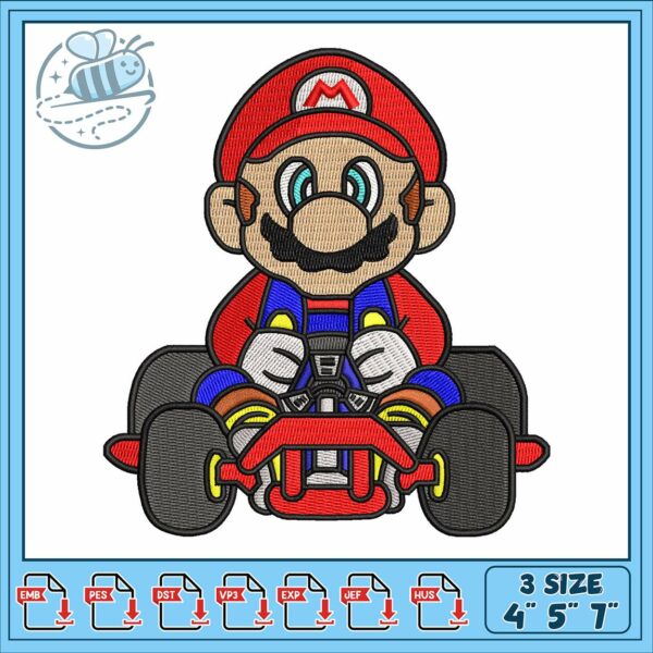 Car man mario design embroidery, mario movie​ embroidery
