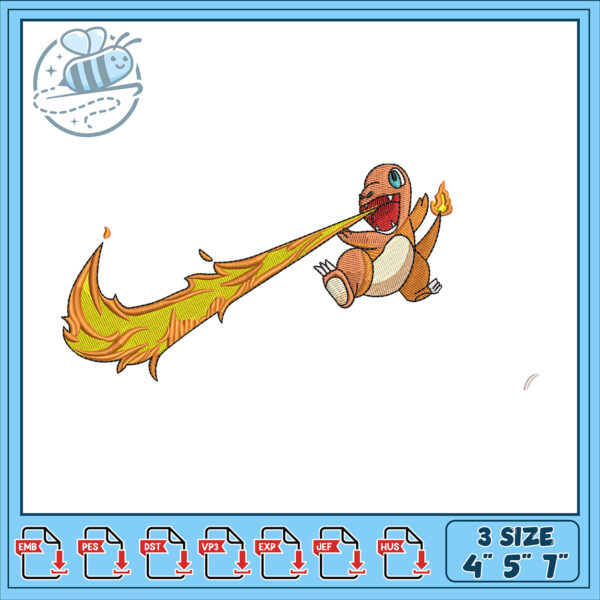 Charmander Embroidery Design 4x5x7 Inch