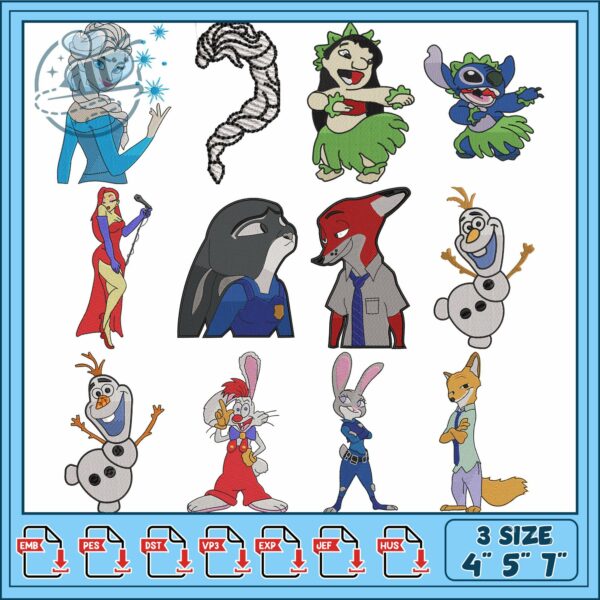 Charming Cartoon Character Embroidery Bundle Design