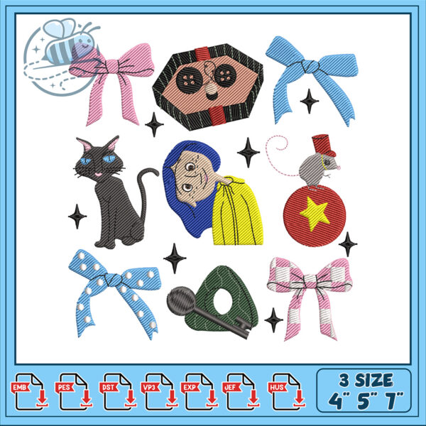 Charming Embroidery Design with Bows and Characters