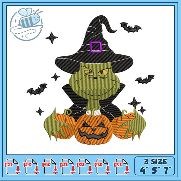 Charming Halloween Grinch Embroidery Design Bundle