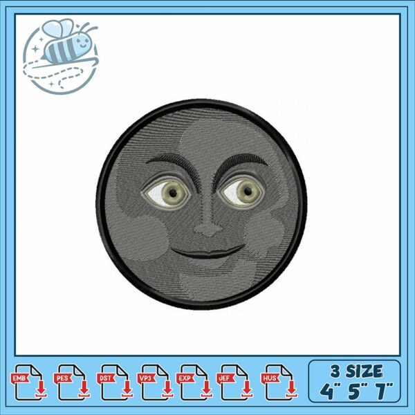 Charming Moon Face Embroidery Design in Three Sizes