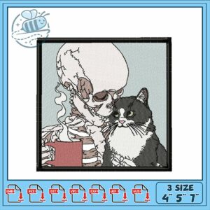 Charming Skeleton and Cat Embroidery Design Set