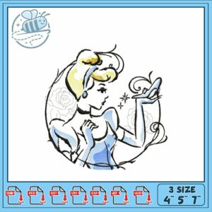 Cinderella Embroidery Design Three Sizes Available